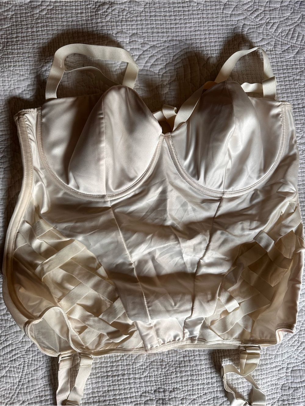 Women’s Longline Satin Bustier Bra in Ivory
